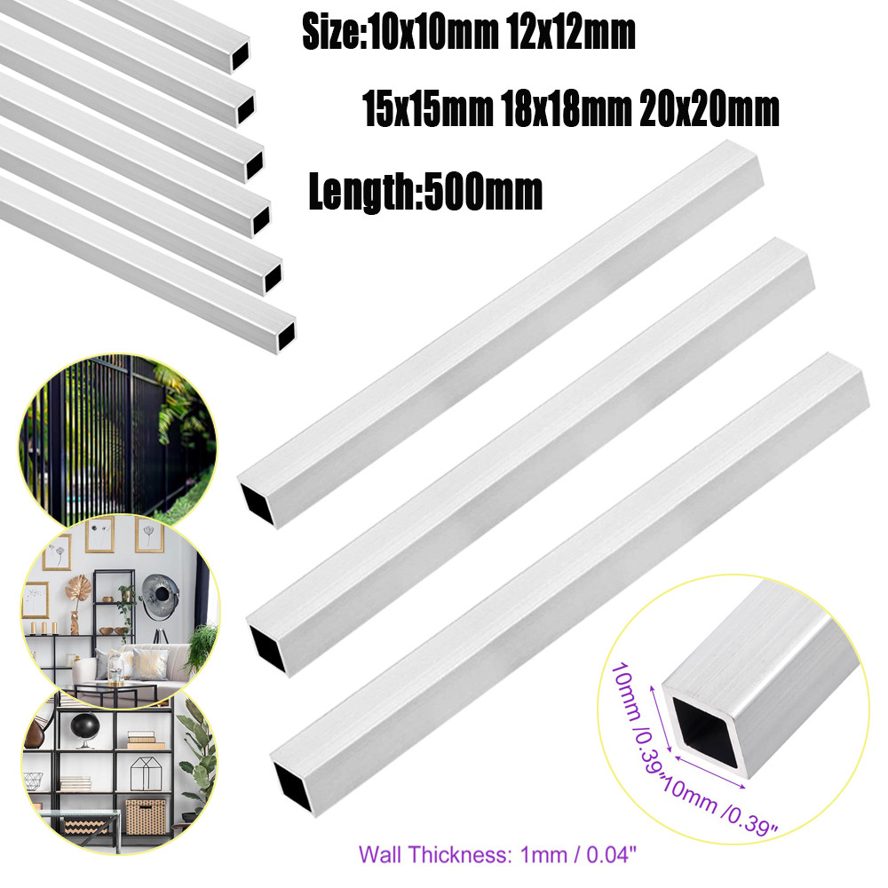 304 Stainlesss Steel Square Structural Tube - 10-40mm Width, 1mm Thick, 500mm Long, Corrosion Resistant and Polished Finish