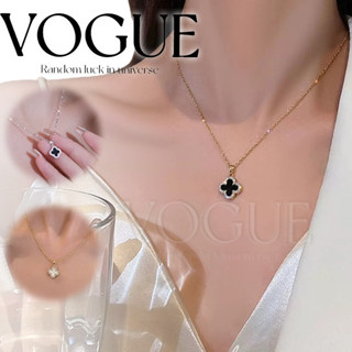 Vogue🌟พร้อมส่ง🌟 สร้อยคอแฟชั่น สีดำขาวทอง ลายดอกไม้แต่งเพชร (…