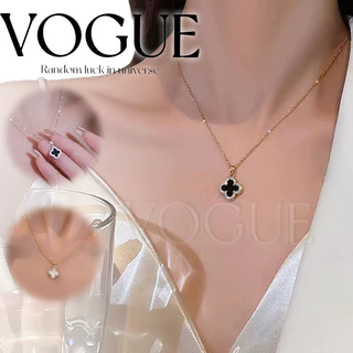 Vogue🌟พร้อมส่ง🌟 สร้อยคอแฟชั่น สีดำขาวทอง ลายดอกไม้แต่งเพชร (BRL-22)