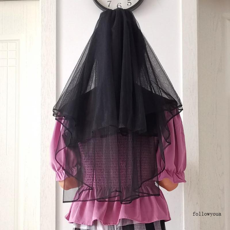 Veil ทูลลุสสีดำสั้นสำหรับเจ้าสาวและปาร์ตี้ฮาโลวีน