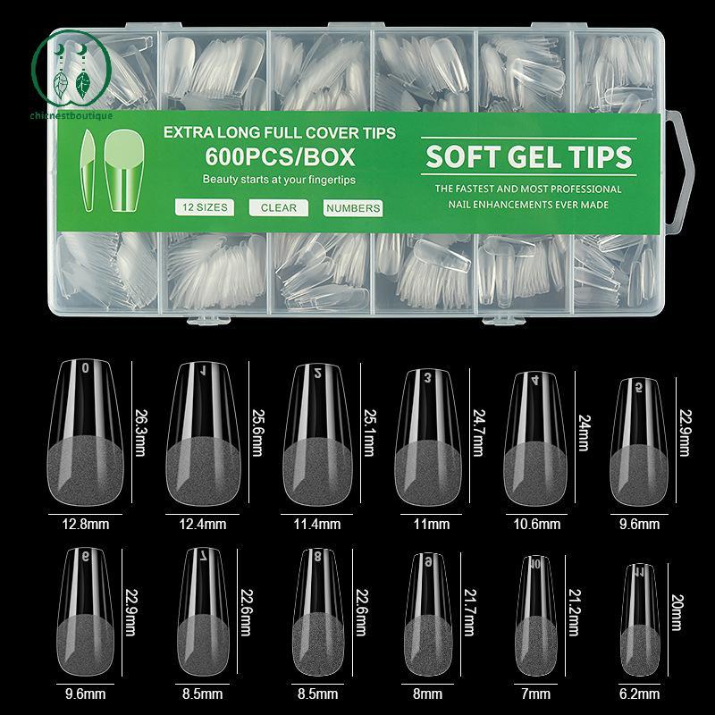 [Chicnest] 240/600PCS Short Coffin Nail Tips Half Matte False Tips Full Cover Soft Gel Coffin Shaped Acrylic Nail Tips Clear BU