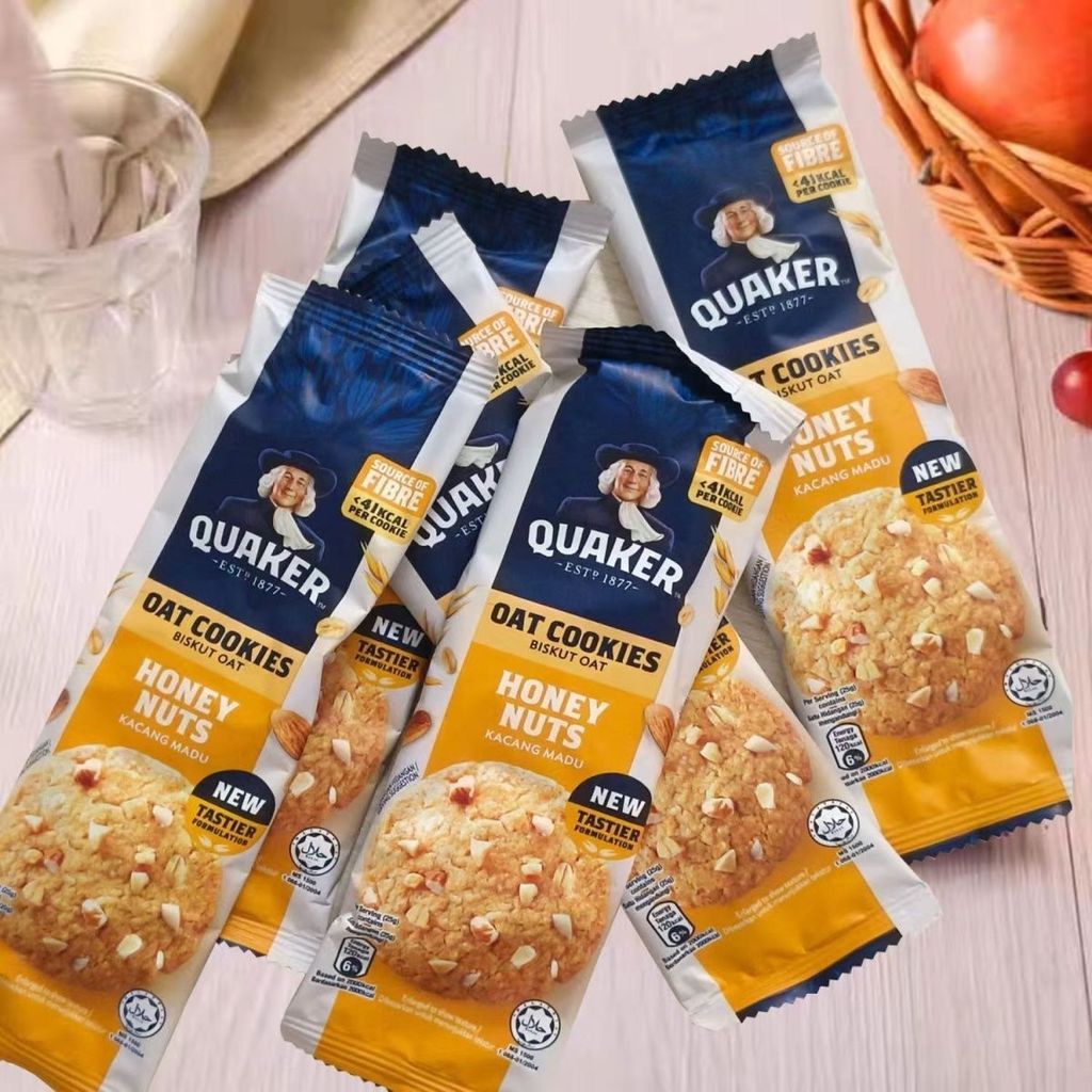 Quaker Quaker คุกกี้ข้าวโอ๊ตใยอาหารธัญพืชอาหารเช้าช็อกโกแลตลูกเกดน้ําผึ้งถั่ว Quaker Quaker คุกกี้ข้