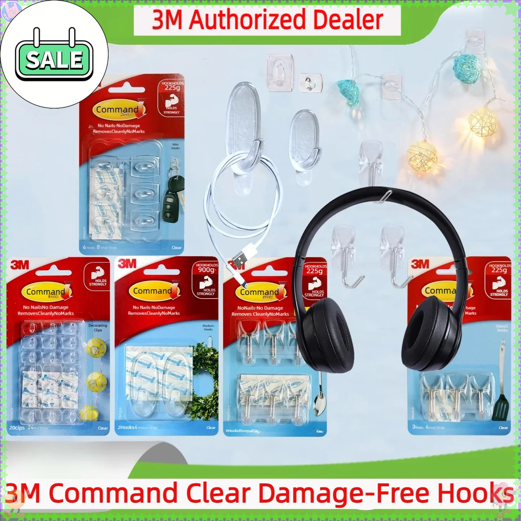 3M Command ตะขอใส Command คลิปตกแต่งปลอดความเสียหายลวดสลับตะขอมินิพลาสติกใส Command ตะขอโปร่งใส
