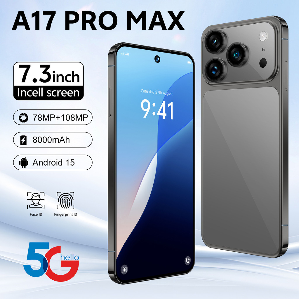 A17 Pro Max Android 15 โทรศัพท์สมาร์ท 16GB + 1TB 8000mAh 7.3 นิ้วหน้าจอ