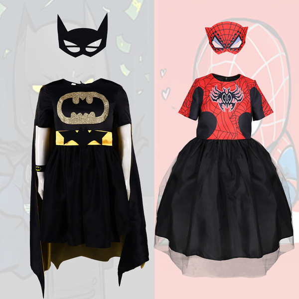 ชุดแมงมุม ชุดคอสเพลย์ Batman และ Superman กระโปรงสำหรับเด็ก พร้อมชุดแสดงบนเวที