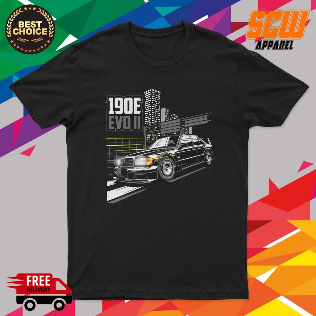 BAJU พรีเมี่ยม VIRALMERCEDES 190E EVO2 CLASSIC รถ TSHIRT DESIGN 9 BAJU KERETA ผ้าฝ้ายคุณภาพสูง UNISE
