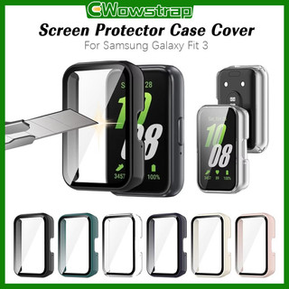 เคสพีซีแข็งพร้อมกระจกนิรภัย for Samsung Galaxy Fit 3 ฝาครอบกันชนฟิล์มป้องกันหน้าจอ for Samsung Fit 3 Smartwatch