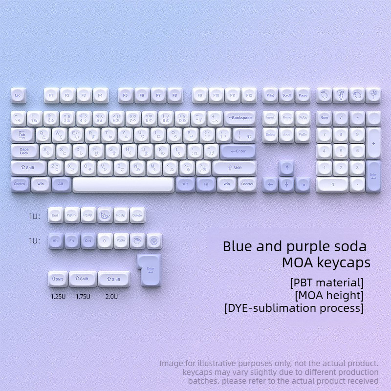 Blue Purple Soda Keycap MOA โปรไฟล์ห้าด้าน DYE-sublimation PBT วัสดุ Keycaps ขนาดเล็กชุด 120 + คีย์สําหรับคีย์บอร์ดเครื่องกล