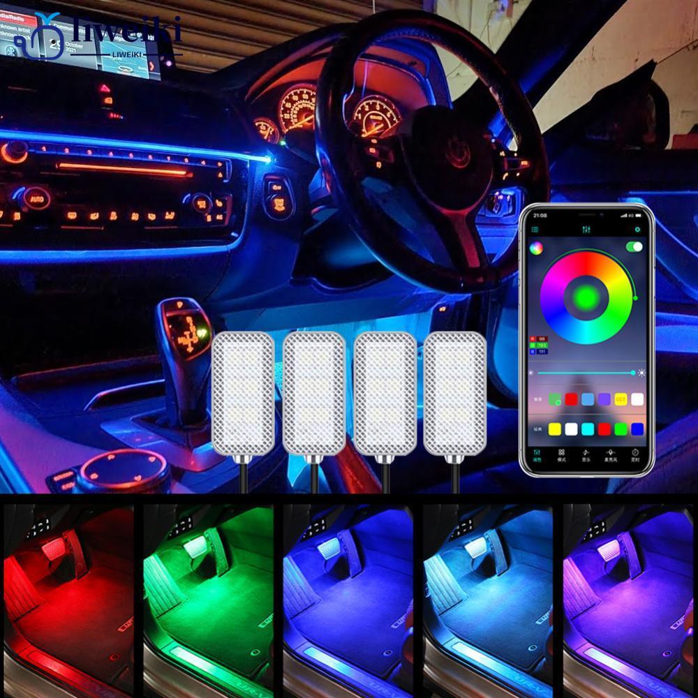 LIWEKI 4 ชิ้น/เซ็ต 12V 5V USB LED ภายในรถบรรยากาศ Backlight Ambient อารมณ์เท้าตกแต่ง APP รีโมทคอนโทร