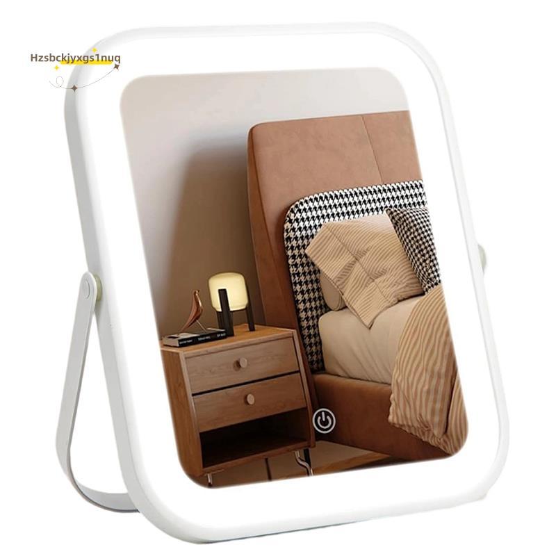 Hzsbckjyxgs1uq8" X 10" กระจกโต๊ะเครื่องแป้งมีไฟ LED หรี่แสงได้ 3 สี 360° หมุนกระจกแต่งหน้าแบบพกพาสํา