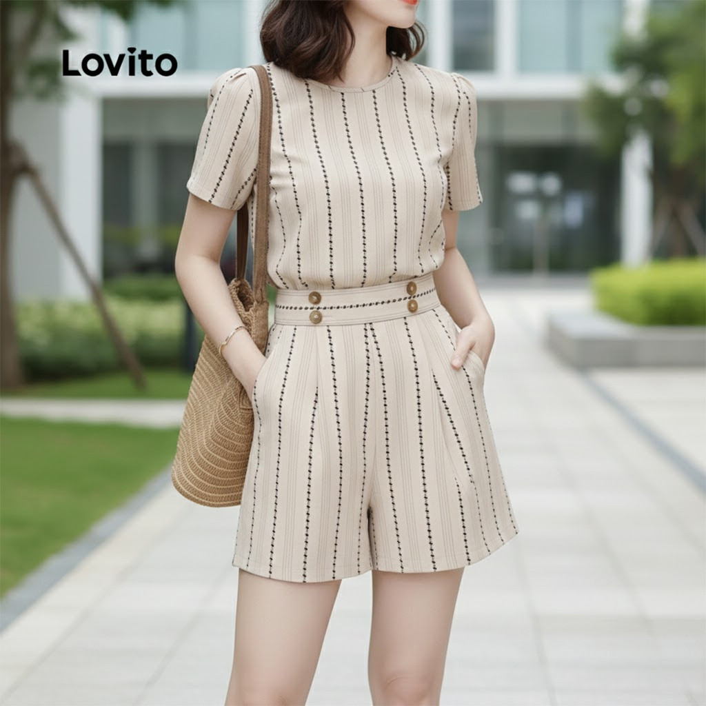 Lovito กางเกงขาสั้นผู้หญิง ลายกระดุม สไตล์ลําลอง สําหรับฤดูใบไม้ผลิ ฤดูร้อน กางเกงขาสั้นสีกากี L171ED408 ราคา ถูกที่สุด ดีลบีเคเค แกลเลอรีภาพที่ 3
