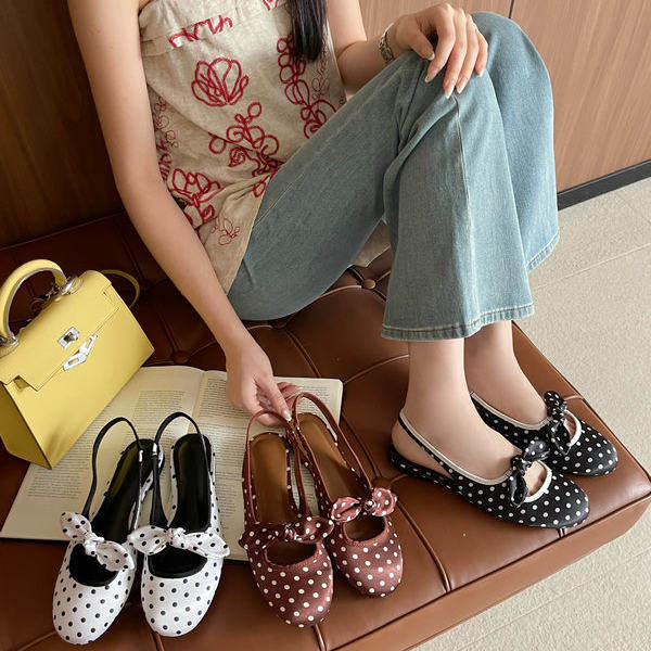 TT เกาหลี Sweet Bow Polka Dot รองเท้าผู้หญิง Mary Jane รองเท้ารอบ Toe รองเท้าลําลอง