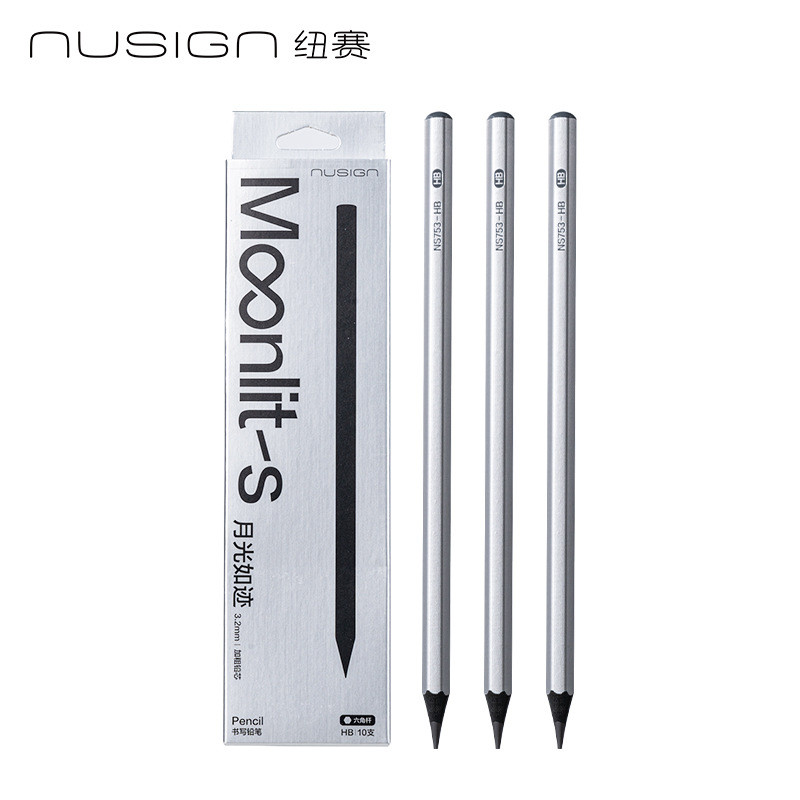 NS753-HB Silver Hex Rod NS753-HB Pencil 2B (สีเงิน) (10 ชิ้น/กล่อง) ตะกั่ว-ฟรีสารพิษ 3.2 มม. ตะกั่ว