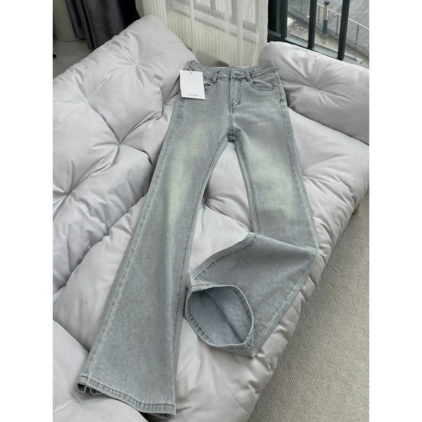 กางเกงขาม้า กางเกงสแล็ค baggy jeans หญิง ไมโครยีนส์เอวสูงทรงลูกแพร์ ยืดหยุ่น สีอ่อน สำหรับผู้หญิง ไซ