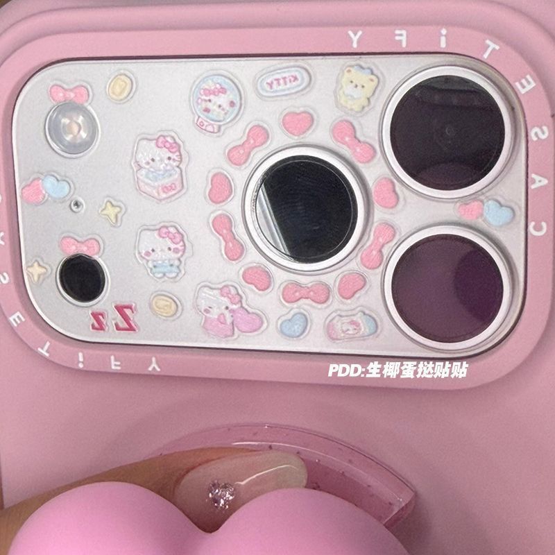 ใหม่ Sweetheart kitty Cat ins สไตล์ diy เลนส์โทรศัพท์มือถือ สติกเกอร์ diy น่ารัก เลนส์กาว ตกแต่งไม่มีกาว