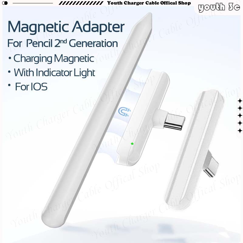 USB-C Magnetic Stylus Charger Adapter 5V 1.85W Fast Charging ไร้สาย Magnetic Capacitive Stylus ปากกา Charger พร้อมไฟแสดงสถานะสําหรับ i-os ดินสอ 2nd Generation เท่านั้น