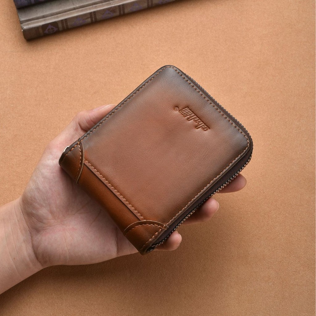 กระเป๋าสตางค์ผู้ชายใหม่ pu ซิปสีขัดเงา Multi-card Slot Casual Retro กระเป๋าใส่เหรียญความจุขนาดใหญ่เปรี้ยว - รูปที่ 7