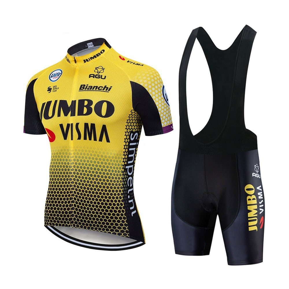 ชุดปั่นจักรยาน Jumbo Visma สำหรับผู้ชาย กางเกงและเสื้อJersey 3D เบาะรองนั่ง ระบายอากาศได้ดี แห้งไว สบายในซั머