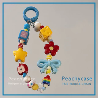 INS Star Bowknot ดอกไม้ Apple Beading Universal โทรศัพท์จี้กล้อง Lanyard Anti-lost สร้อยข้อมือสายรัดข้อมือกระเป๋า Aquarius อุปกรณ์ตกแต่งมือถือพวงกุญแจ