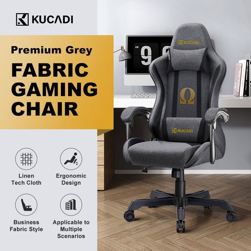 KUCADI Gaming Chair Kerusi Gaming Office Chair Ergonomic Chair Fabric Chair Adjustable Kerusi Permai