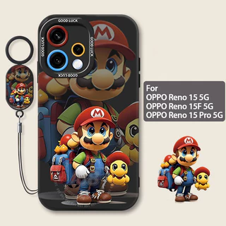 เคส OPPO Reno 16 16F 15 15F 5G เคส OPPO Reno 16 15 Pro 5G Pro Max 5G เคสลายการ์ตูนอนิเมะมาริโอ กันกระแทก พร้อมที่ป้องกันเลนส์กล้อง หนังสายน้ำมือถือ ซิลิโคนด้านนุ่มกันรอยนิ้วมือ สำหรับเด็กผู้ชาย ผู้ชาย นักเรียน