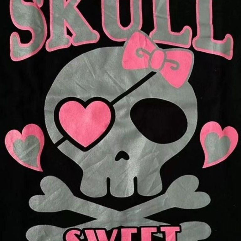 เสื้อยืดน่ารักสีดำ ผ้าฝ้ายแท้ สไตล์ยุค Y2K อเมริกัน La Simple Vintage Skull - รูปที่ 4