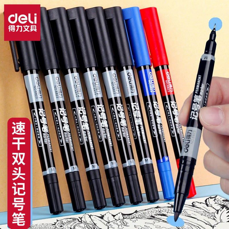 Deli 6823 Double-Headed Marker ปากกาหนา Oily ปากกา Fine Hook Line ปากกา CD CD ปากกา MARKER ข้อความ 2