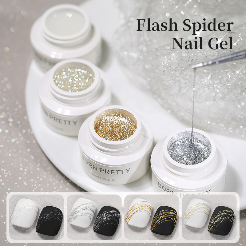 BORN PRETTY Spider Drawing Gel ยาทาเล็บ Sparkly Gold Silver Flash All สําหรับเล็บลวดภาพวาด UV เจลอุปกรณ์ Vernis เคลือบเงา