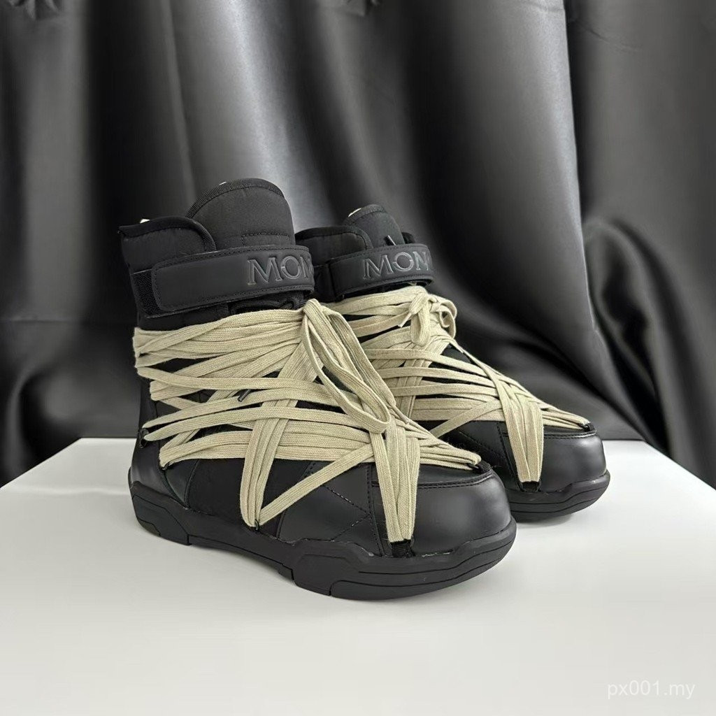 Rick Owens สไตล์ใหม่ Fierce Buckle Crazy Lace-Up รองเท้า ins สไตล์ชาย Daddy รองเท้าฤดูหนาว Cold-Proo