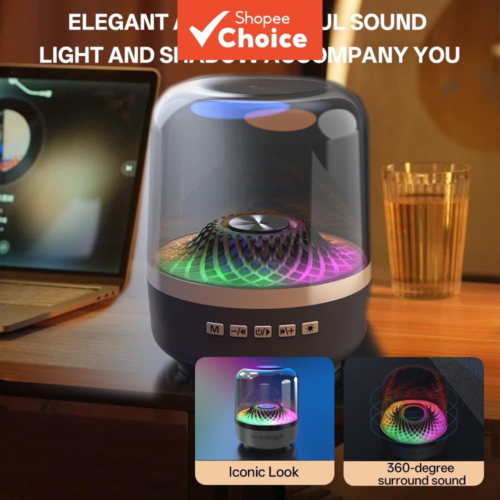 ลําโพงบลูทูธไร้สายพร้อมไฟ RGB ดีไซน์สีดําทองและคริสตัลแก้วสําหรับตั้งโต๊ะ