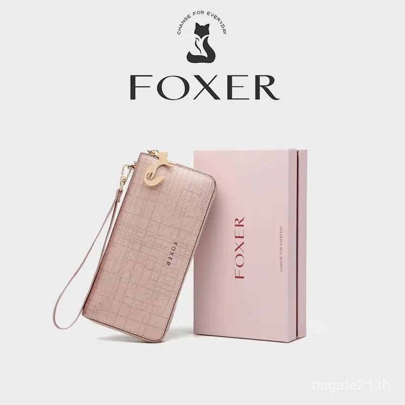 FOXER Zipper Wallet หนังแท้คุณภาพสูง มีช่องใส่บัตรหลายช่อง สไตล์มินิมอล ทันสมัย 5ZIH
