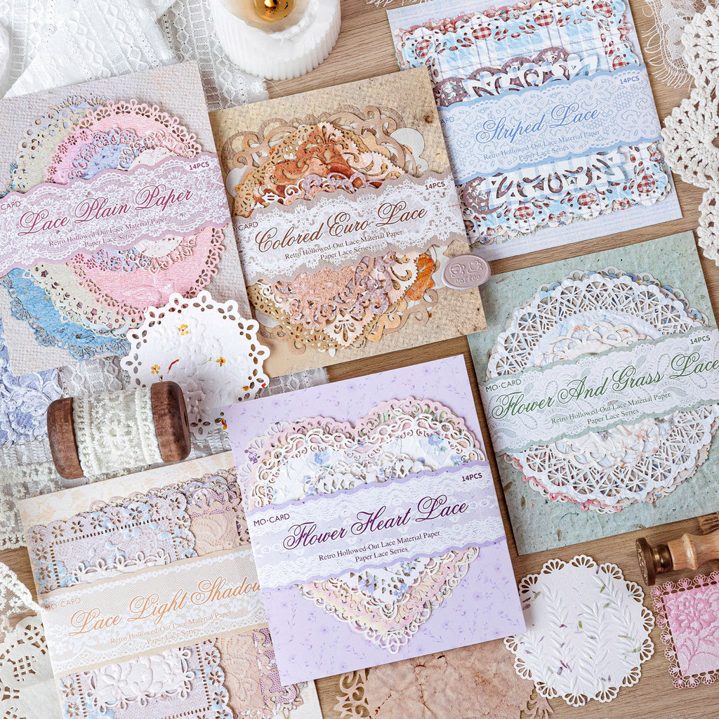 ไดลี่|14 ชิ้น/แพคเกจ Letterpress นูนวัสดุกระดาษ Retro Hollow ลูกไม้วัสดุกระดาษคู่มือวัสดุ Handmade diy ตกแต่งกระดาษฐานนักเรียนคู่มือไดอารี่ Collage ฐานกระดาษ