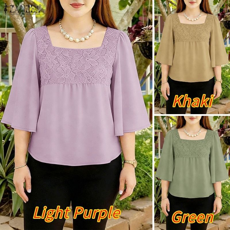 ZANZEA เสื้อเบลาส์แขน 3/4 สไตล์เกาหลีสำหรับผู้หญิง — صورة 3