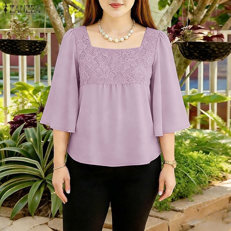 ZANZEA เสื้อเบลาส์แขน 3/4 สไตล์เกาหลีสำหรับผู้หญิง — صورة 4