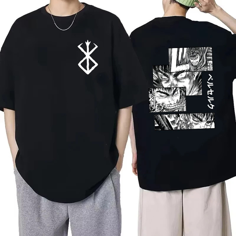 เสื้อยืดพิมพ์ลายการ์ตูนอนิเมะญี่ปุ่นเรื่อง "Berserk" ทำจากผ้าฝ้ายแท้ คอกลม แขนสั้น ใส่ได้ทั้งชายและหญิง มีไซส์ S-5XL01