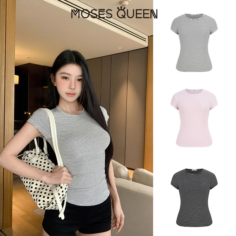 < MOSESQUEEN > เสื้อผ้าสกรีนลายเส้นหน้าแขนยาวแบบพิเศษ สำหรับผู้หญิง ทรงกระชับ ใส่สบาย ดูทันสมัย เสื้อตัวสั้นแขนสั้นสำหรับเด็กผู้หญิง #63550