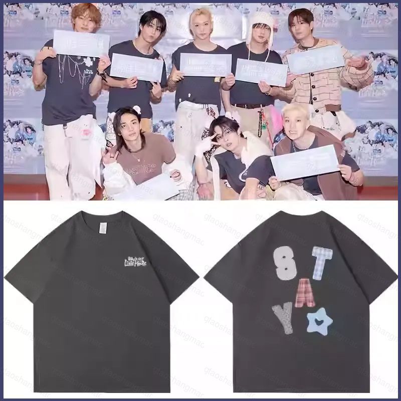 เสื้อยืดแขนสั้นสำหรับแฟนคลับ Stray Kids KPOP แบบสบายและนุ่ม