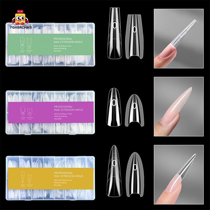 FG Reusable Poly เล็บเจล Dual รูปแบบเล็บใสแม่พิมพ์เคล็ดลับสําหรับ Builder DIY Salon Professional เล็บเครื่องมือ HS
