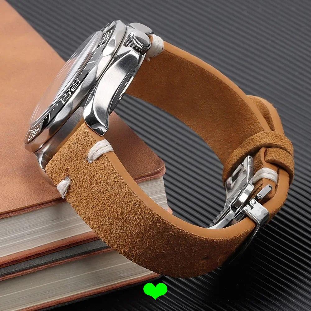 18/20/22mm Quick Release Strap หนังแท้ Suede Cowhide Strap Butterfly Buckle Suede Universal