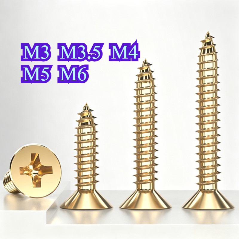 H68 ทองเหลือง Cross Countersunk หัวสกรูแตะตัวเองสกรูไม้ทองแดงบริสุทธิ์ทองแดงทั้งหมดแบนหัวสกรูแตะตัวเ