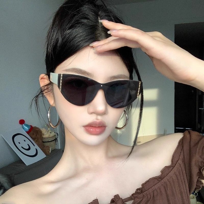 Retro frameless one-piece high-quality GM cat-eye sunglasses for women, slimming for square and roun