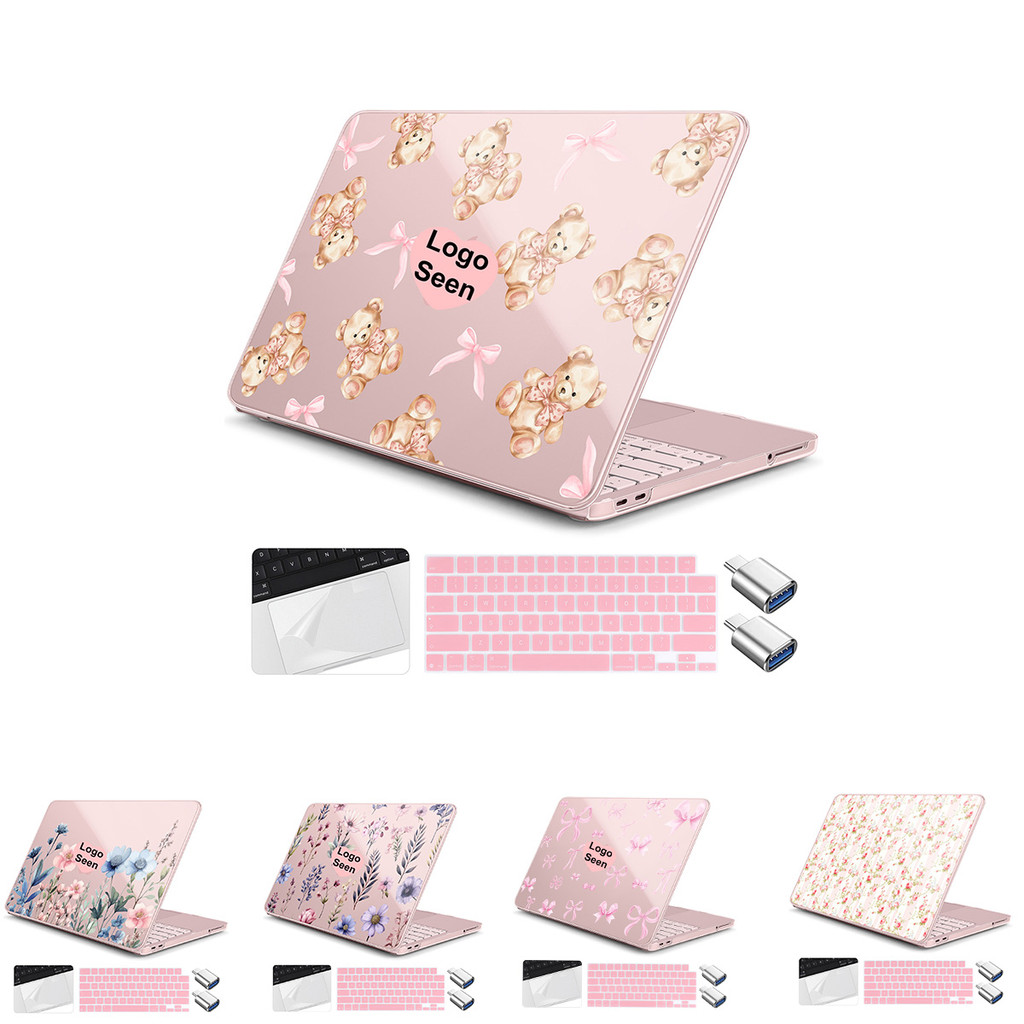 สําหรับ MacBook Neo 13 นิ้วกรณี 2026 A3404 A18 Pro ชิปน่ารักสีชมพูตุ๊กตาหมีพลาสติก Hard Shell รูปแบบอะแดปเตอร์ 2 ประเภท C + ฟิล์มทัชแพด + ฝาครอบคีย์บอร์ด