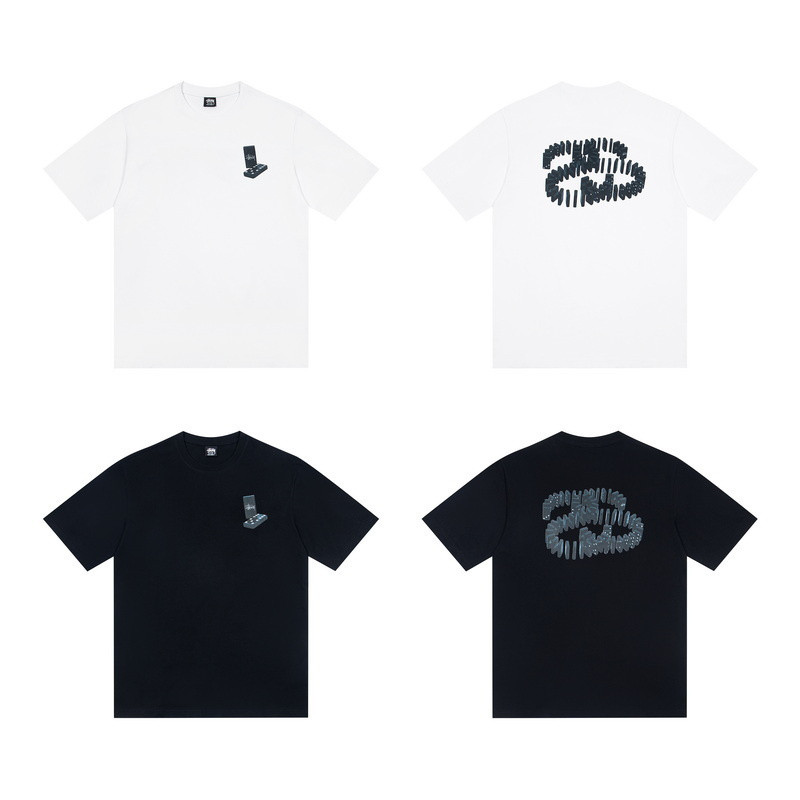 แฟชั่นขนาดใหญ่ผ้าฝ้ายเสื้อยืดผู้ชายและผู้หญิงโดมิโนรูปแบบเสื้อฤดูร้อนหลวมเสื้อแขนสั้น