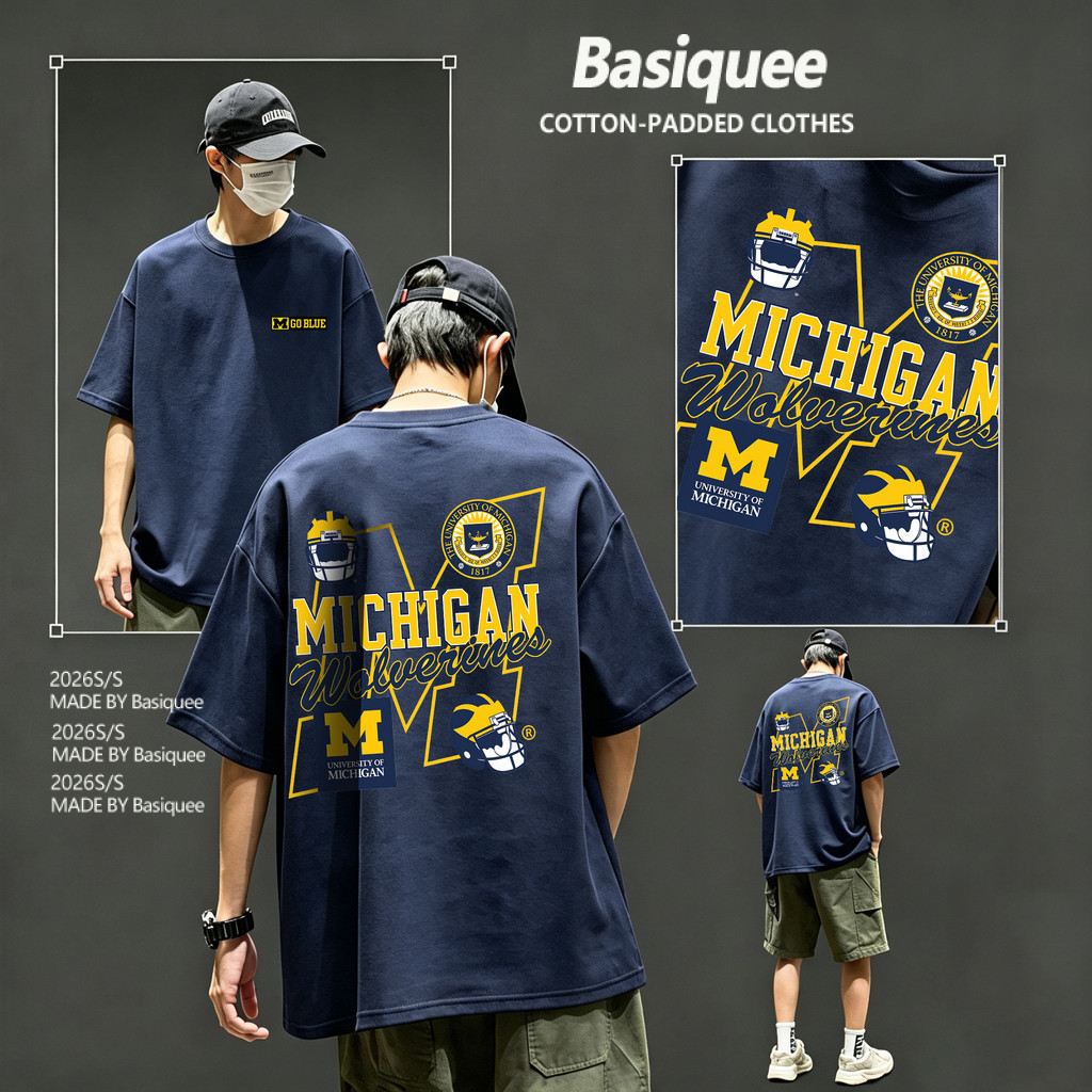Basi💥เสื้อแฟชั่น เสื้อยืด oversize ผ้าฝ้าย100% แนวสตรีท ไม่ต้องรีดผ้า สวมใส่สบาย ผ้านิ่ม  ลาย  "MICHIGAN"