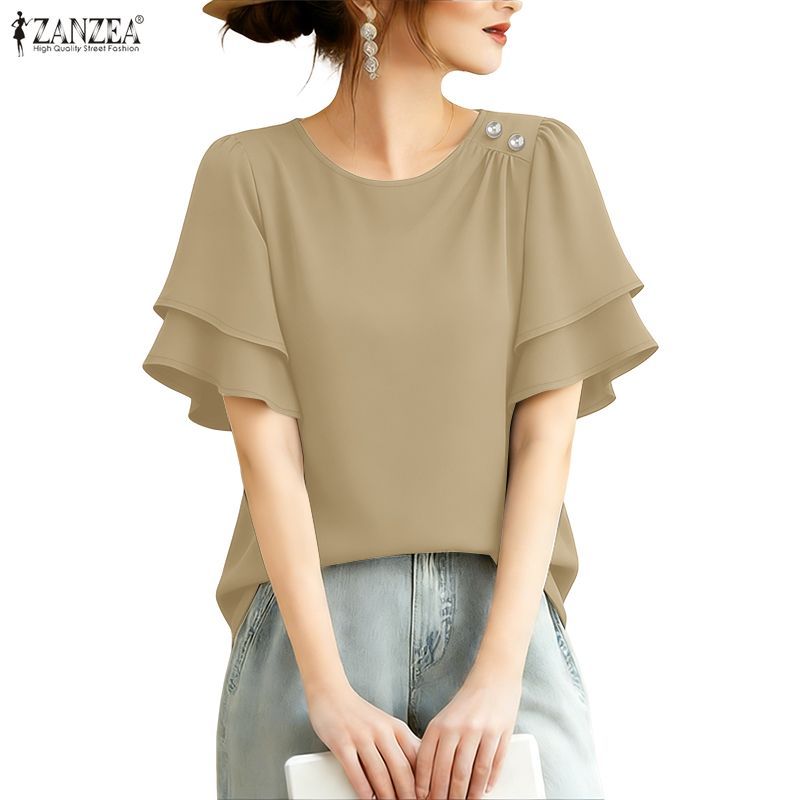ZANZEA เสื้อเบลาส์มุก คอกลม สไตล์เกาหลีสำหรับผู้หญิง