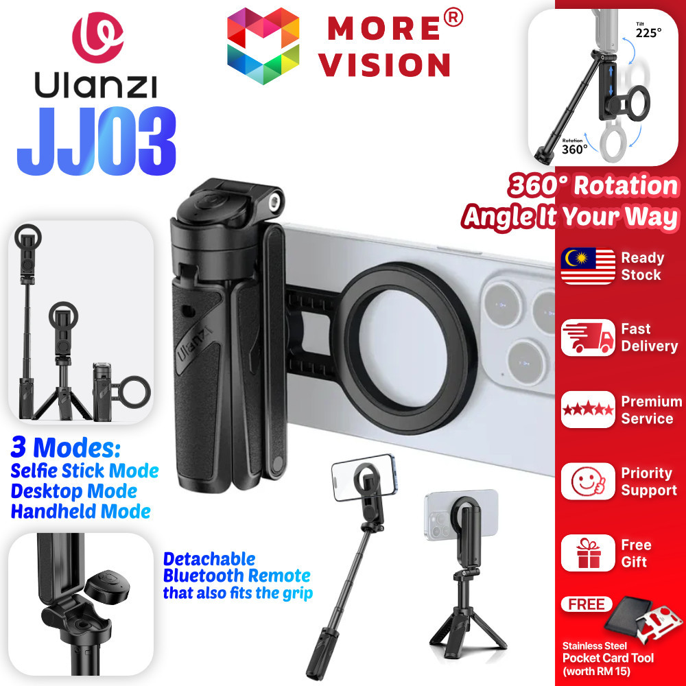 Ulanzi JJ03 3 in 1 Magnetic Phone Holder ขาตั้งกล้อง Selfie Stick กล้อง Grip บลูทูธรีโมทคอนโทรลโทรศั
