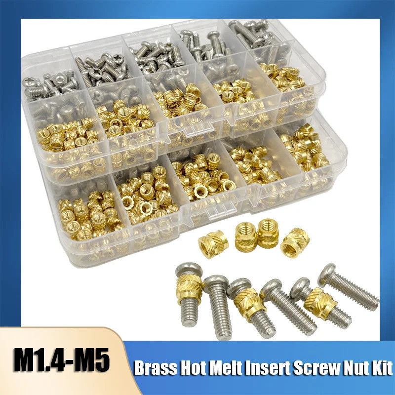 Brass Insert Nut M1.4 M1.6 M2 M2.5 M3 M4 M5 Brass Hot Melt Insert Knurled Nut and Stainless Steel Sc