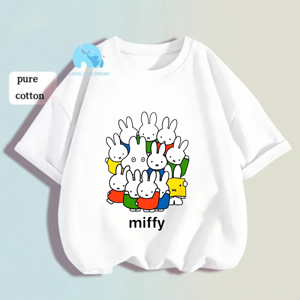Miffy พิมพ์เด็กผู้หญิงเสื้อผ้าฝ้าย 100% คอกลมแขนสั้น Premium Tshirt Budak Perempuan