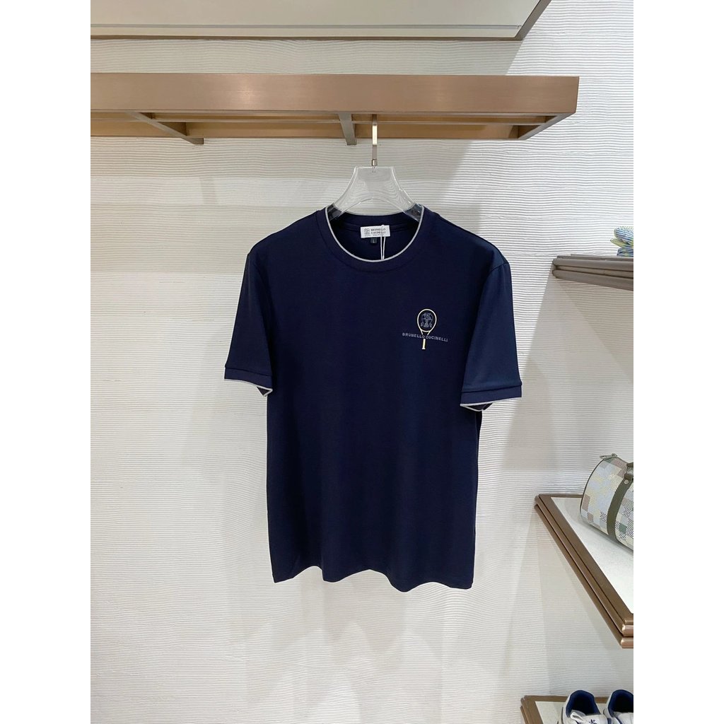 เสื้อยืดปักไม้เทนนิส Brunello Cucinelli สีกรมท่า