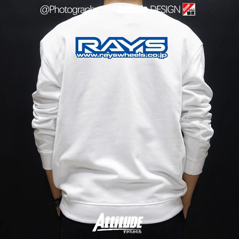 Attitude Japan JDM ดัดแปลงดุมล้อ RAYS TE37 CE28 ZE40 เสื้อสเวตเตอร์ผ้าฝ้ายแท้คอกลม